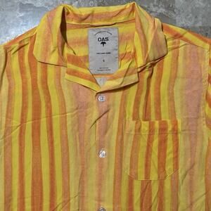 OAS The Cuba Shirt Mens Small Yellow Camp Johnny Collar Short Sleeve Beach Flowy